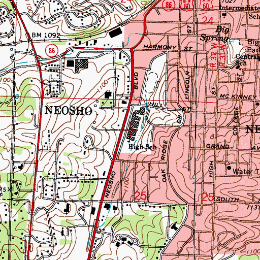 Topographic Map of Neosho Junior High School, MO