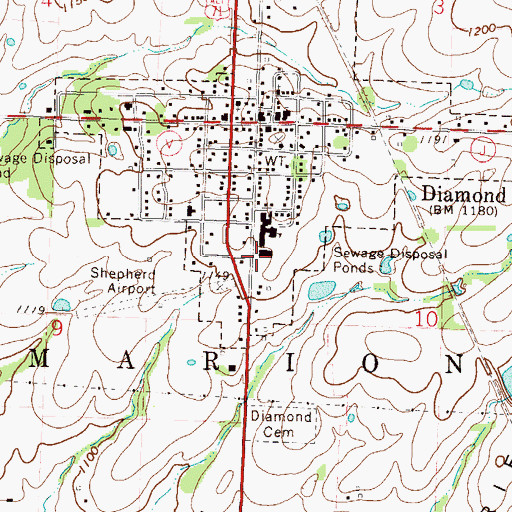 Topographic Map of Diamond Middle School, MO
