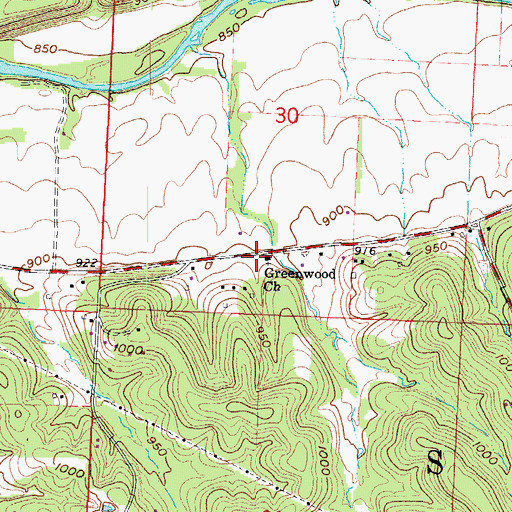 Topographic Map of Woodvine School (historical), MO