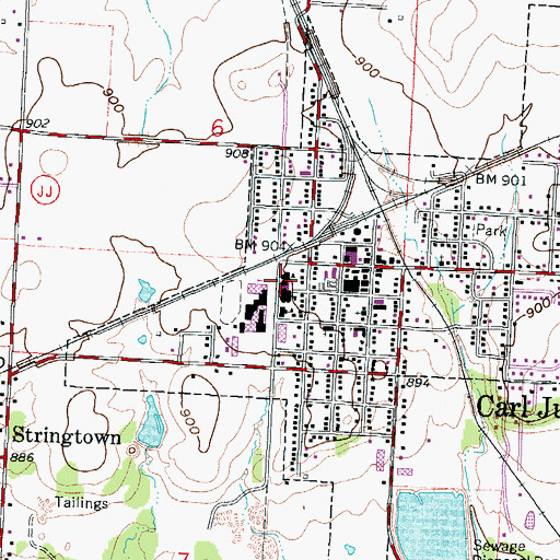 Topographic Map of Carl Junction Primary 2 - 3 School, MO
