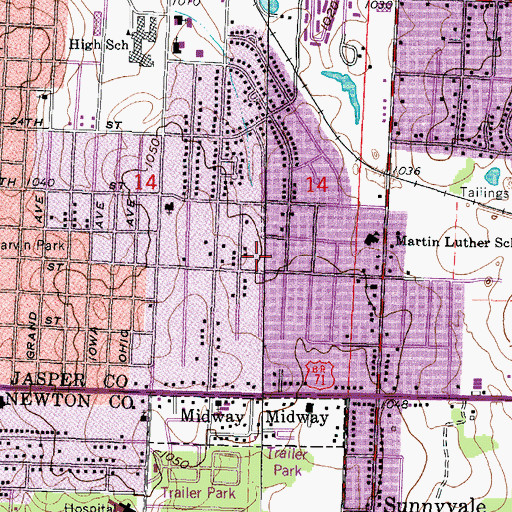 Topographic Map of Kelsey Norman Elementary School, MO