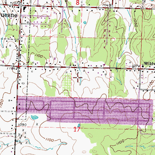 Topographic Map of East Middle School, MO
