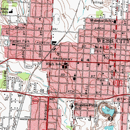 Topographic Map of Webb City Junior High School, MO