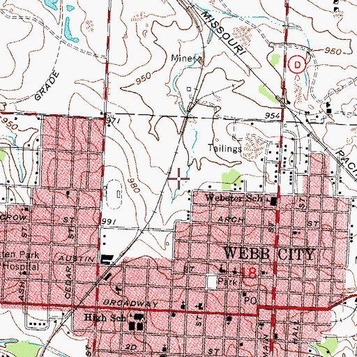 Topographic Map of Webb City Middle School, MO