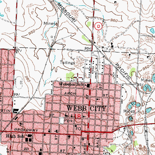 Topographic Map of Madge T. James Kindergarten Center, MO
