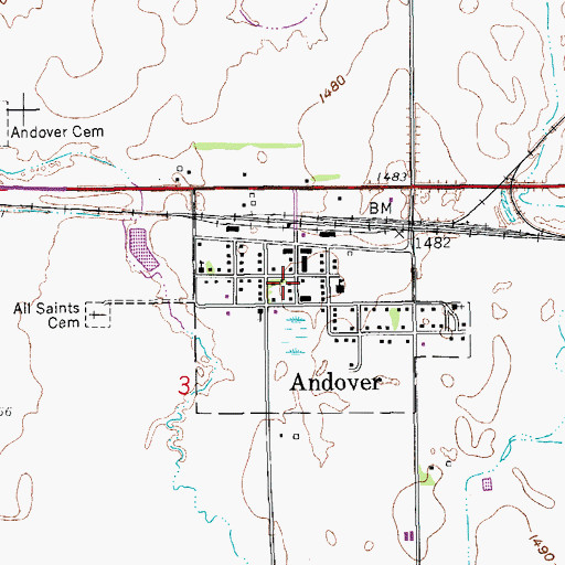 Topographic Map of Andover Post Office, SD