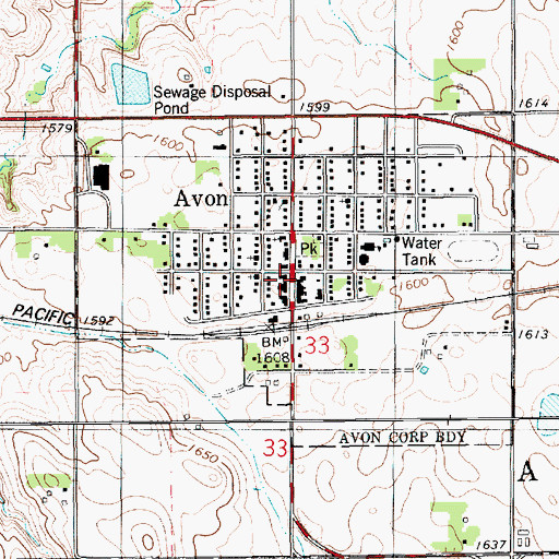 Topographic Map of Avon Post Office, SD