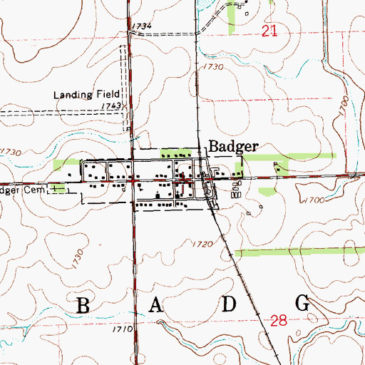 Topographic Map of Badger Post Office, SD