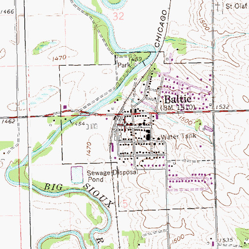 Topographic Map of Baltic Post Office, SD