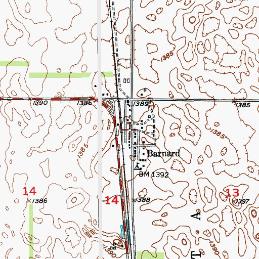 Topographic Map of Barnard Post Office, SD