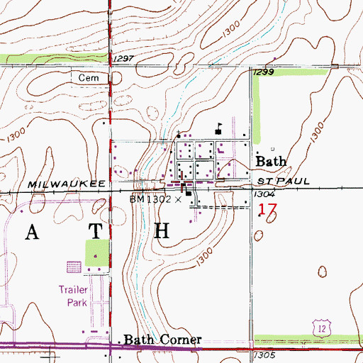 Topographic Map of Bath Post Office, SD