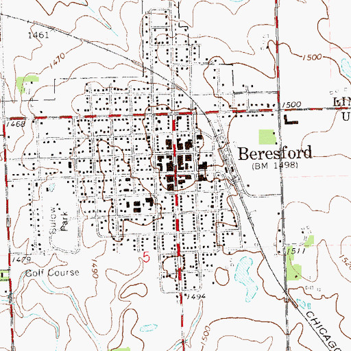 Topographic Map of Beresford Post Office, SD