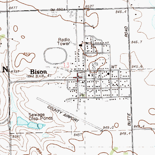 Topographic Map of Bison Post Office, SD