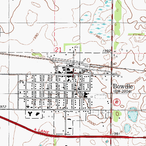 Topographic Map of Bowdle Post Office, SD