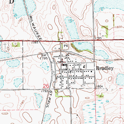 Topographic Map of Bradley Post Office, SD