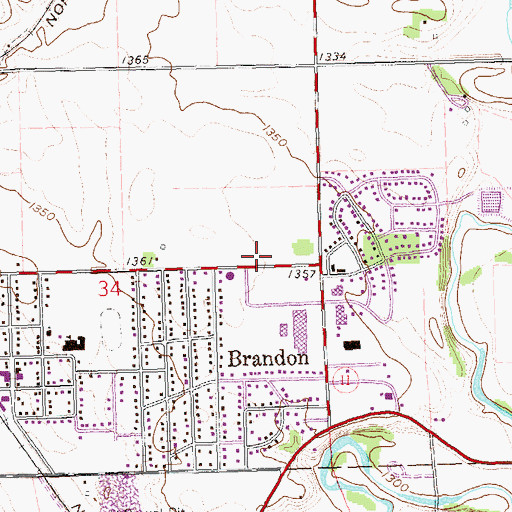 Topographic Map of Brandon Post Office, SD