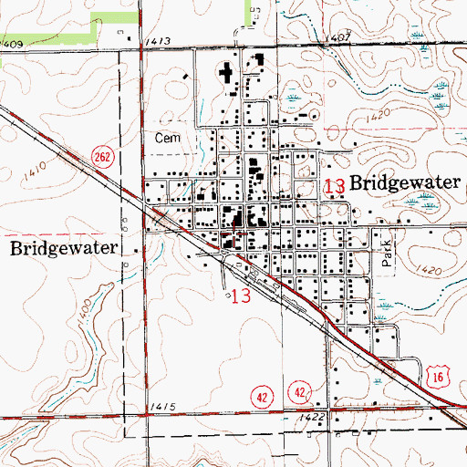 Topographic Map of Bridgewater Post Office, SD