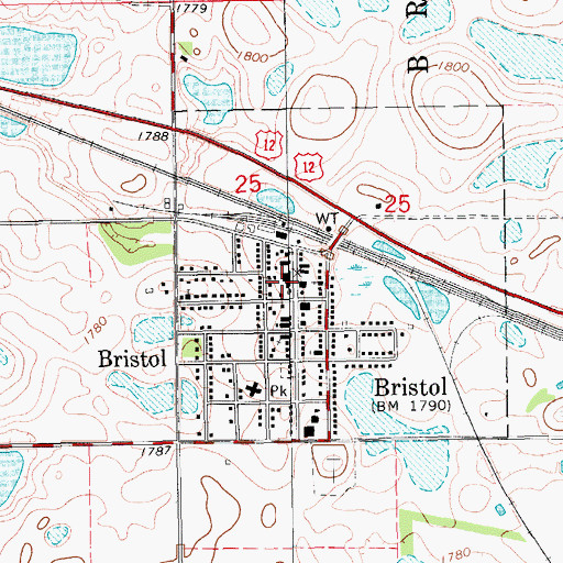 Topographic Map of Bristol Post Office, SD