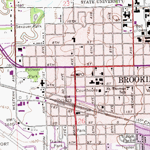 Topographic Map of Brookings Post Office, SD