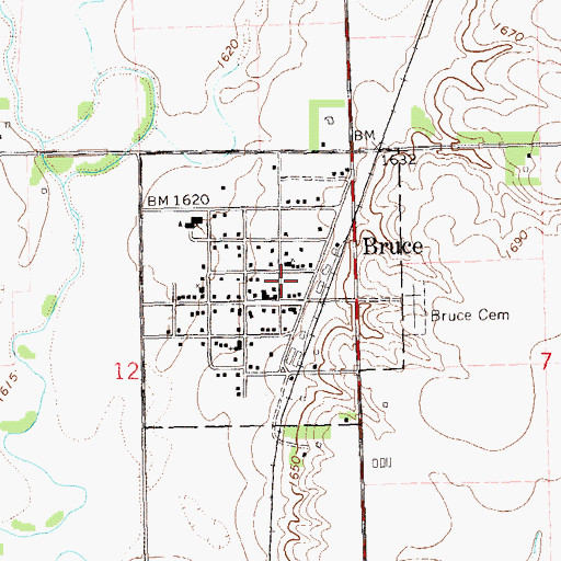 Topographic Map of Bruce Post Office, SD