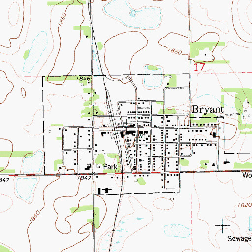 Topographic Map of Bryant Post Office, SD