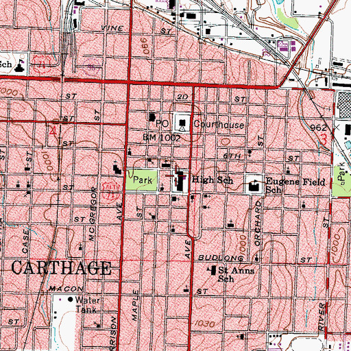 Topographic Map of Carthage Junior High School, MO