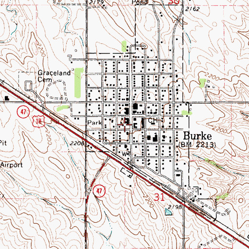 Topographic Map of Burke Post Office, SD