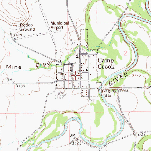 Topographic Map of Camp Crook Post Office, SD
