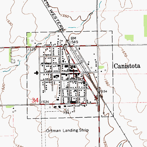 Topographic Map of Canistota Post Office, SD