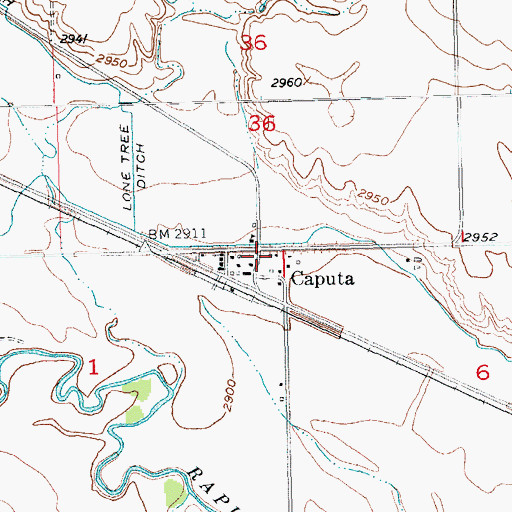 Topographic Map of Caputa Post Office, SD