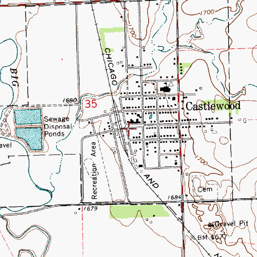 Topographic Map of Castlewood Post Office, SD