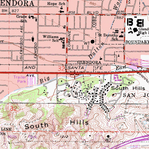 Topographic Map of East Branch Big Dalton Wash, CA