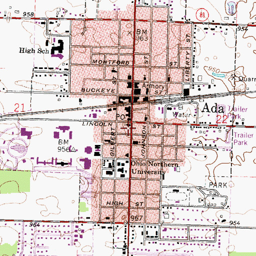 Topographic Map of Ada Theatre, OH