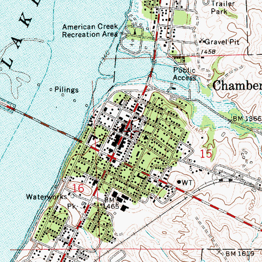 Topographic Map of Chamberlain Post Office, SD