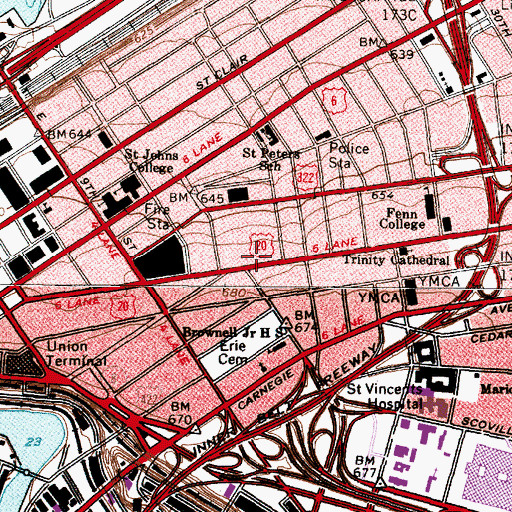 Topographic Map of Allen Theatre, OH