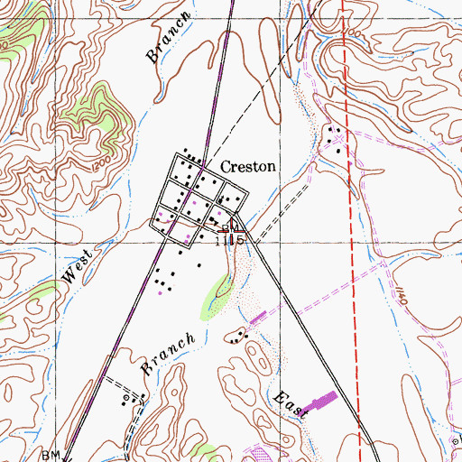 Topographic Map of East Branch Huerhuero Creek, CA