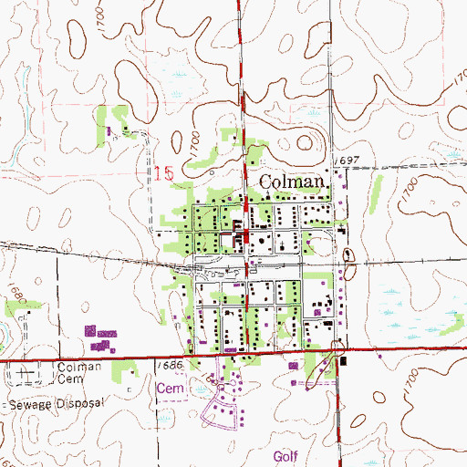 Topographic Map of Colman Post Office, SD