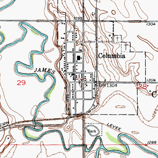 Topographic Map of Columbia Post Office, SD