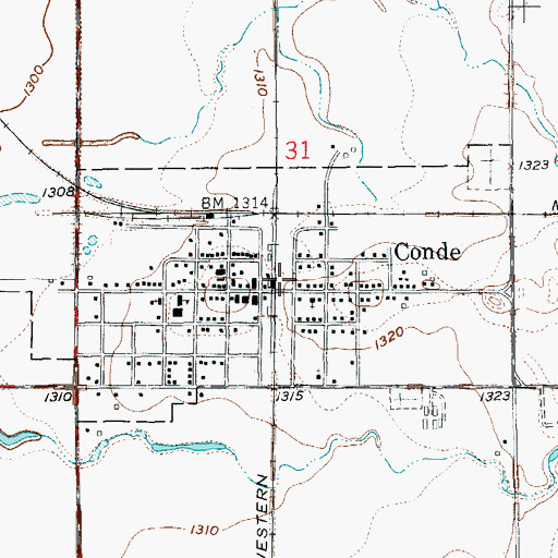 Topographic Map of Conde Post Office, SD