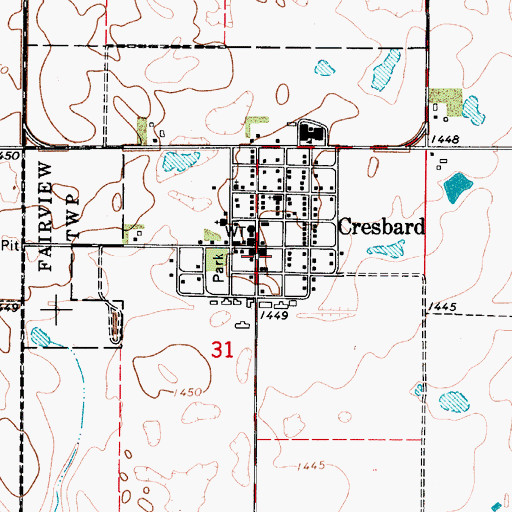 Topographic Map of Cresbard Post Office, SD
