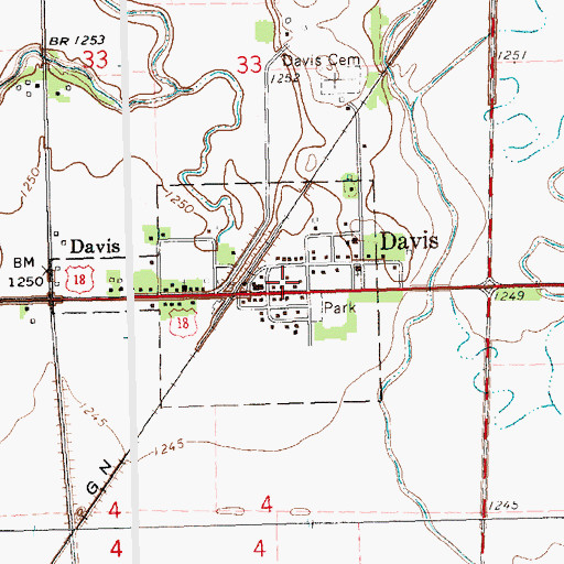 Topographic Map of Davis Post Office, SD