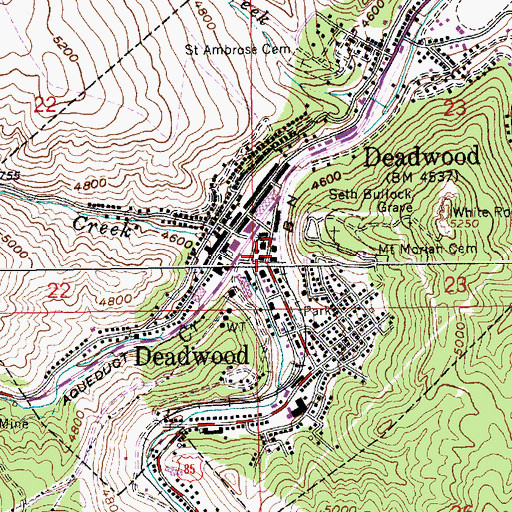 Topographic Map of Deadwood Post Office, SD