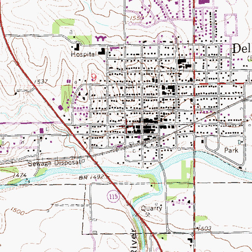 Topographic Map of Dell Rapids Post Office, SD