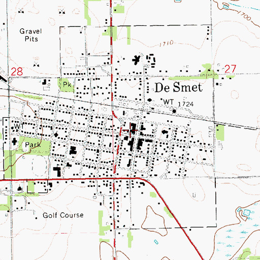 Topographic Map of De Smet Post Office, SD