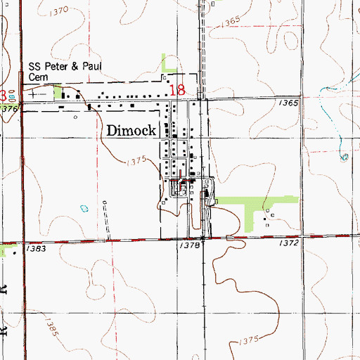 Topographic Map of Dimock Post Office, SD