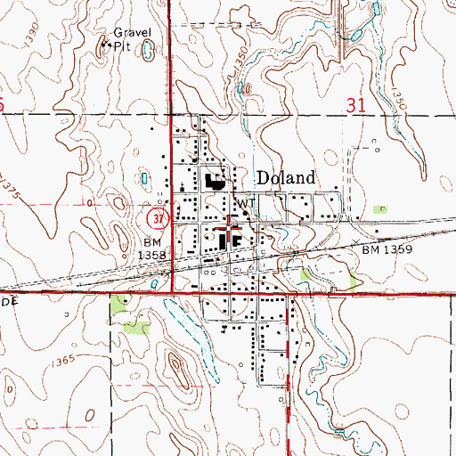 Topographic Map of Doland Post Office, SD