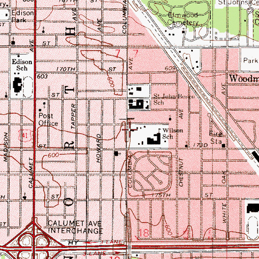 Topographic Map of E B Hayward Branch Hammond Public Library (historical), IN