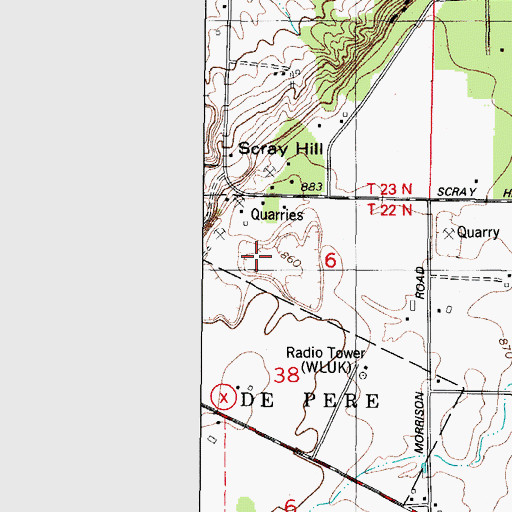 Topographic Map of Scray Quarry, WI