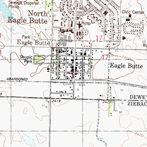 Topographic Map of Eagle Butte Post Office, SD