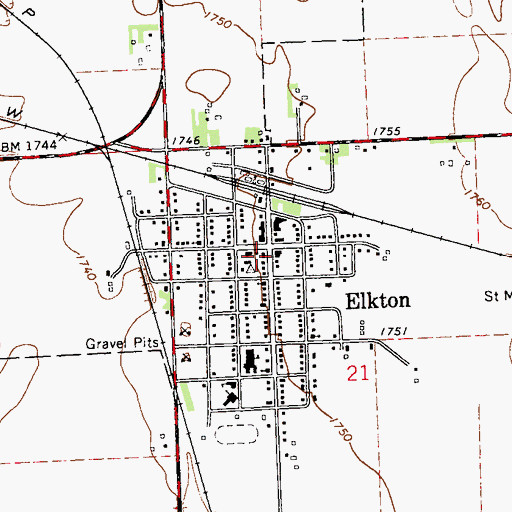 Topographic Map of Elkton Post Office, SD